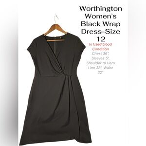 Worthington Black Wrap Midi Dress | Short Sleeve | Size 12